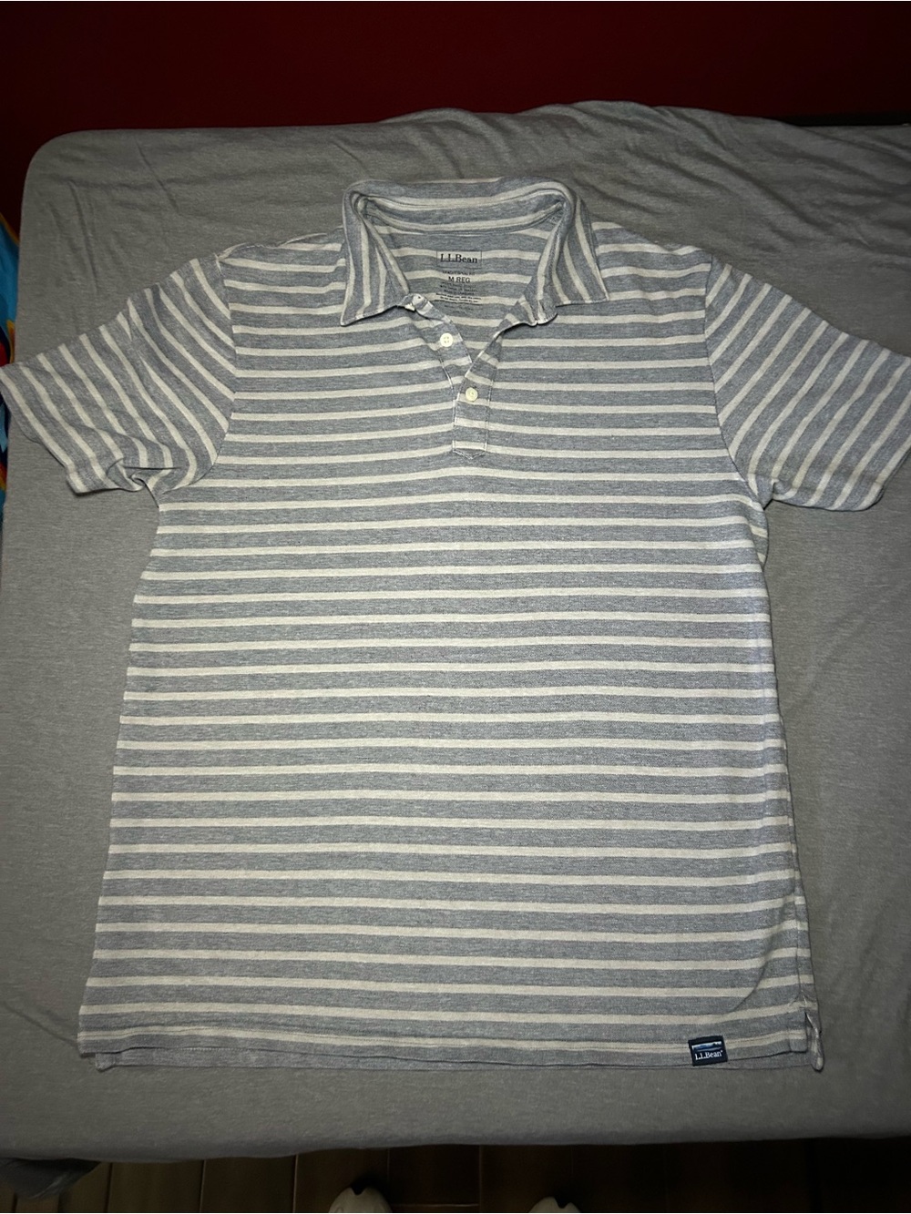 L.L. Bean Men's Light Blue & White Striped Polo